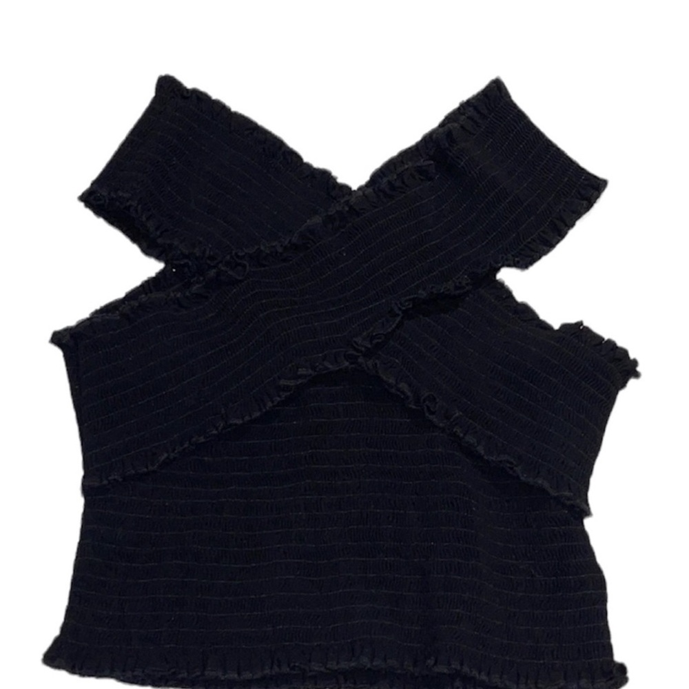 Urban Outfitters Black Textured Cross-Front Crop Top